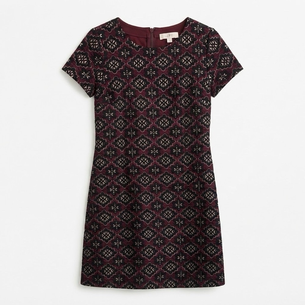 LOFT Outlet Womens Size Petite S Shift Dress Quilted Geometric Medallion Purple